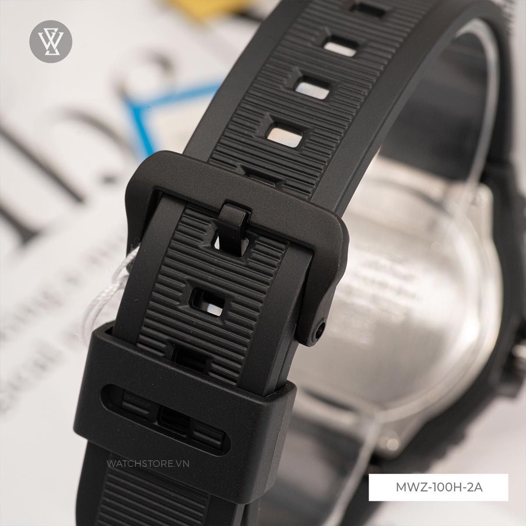 Đồng Hồ Quartz Nam Casio WATCHSTORE MWA-100H-2AVDF Thiết Kế Mặt Kính Nhựa 46.8mm, Mặt Tròn Và Dây Đen Phong Cách