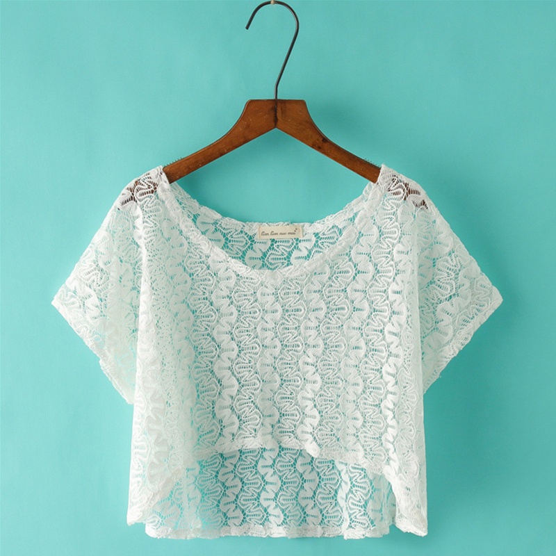 Áo Crop Top Đan Móc Tay Ngắn Dáng Rộng Phối Ren Rỗng Họa Tiết Hình Học 10MK Dành Cho Bạn Nữ Mặc Khi Đi Biển