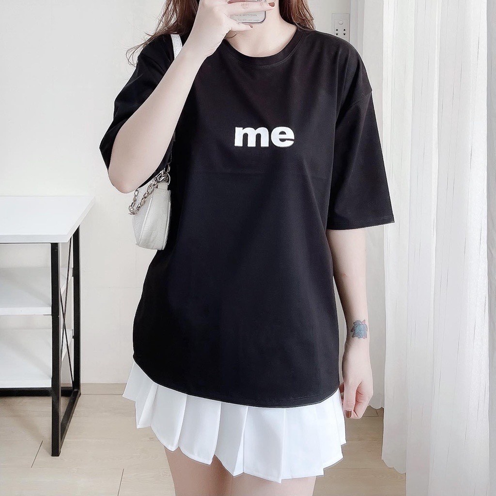 Áo Thun In Chữ Me Áo Thun Tay Lỡ Form Rộng Unisex 38-65kg Nam Nữ Phong Cách Ullzang