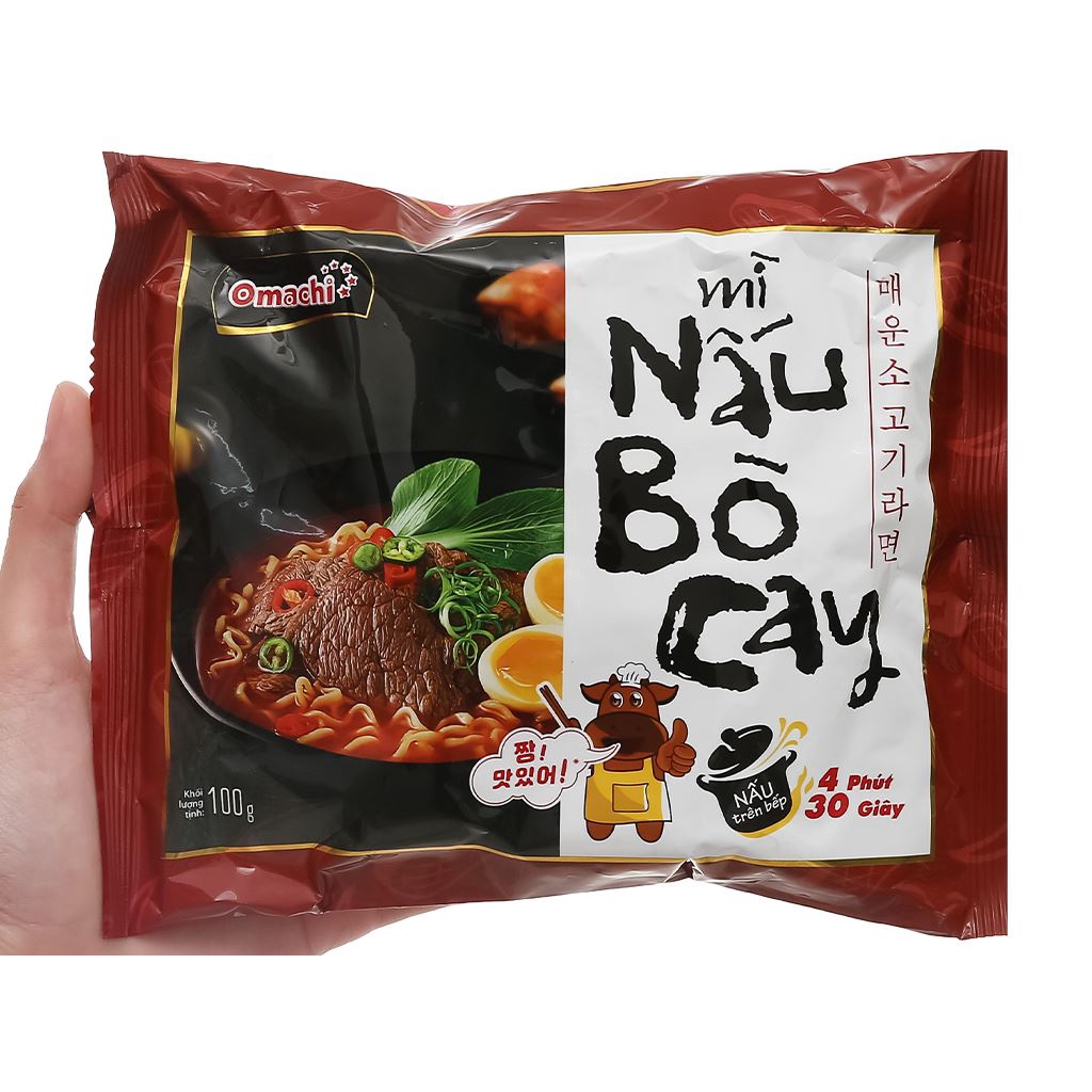 Thùng 24 gói Mì nấu Omachi vị bò cay gói 100g