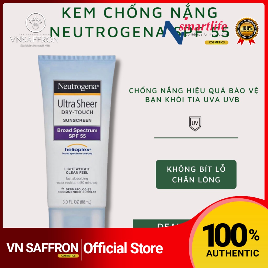 Kem Chống Nắng Neutrogena Ultra Sheer Dry Touch 88ml SPF 45, SPF 55, SPF 100+ PA+++ không nhờn thấm nhanh, HSD xa