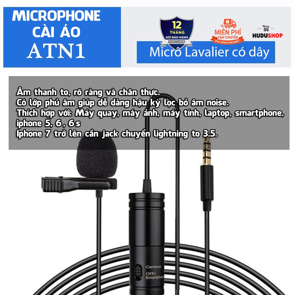 Hàng Chính Hãng I Micro Ghi âm Cài áo ATN1 | Micro đa hướng | Dùng cho iphone, android, máy ảnh, máy quay, laptop