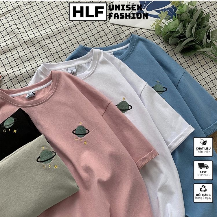 Áo Phông Nữ Form Rộng 5 Màu Thêu Hình Sao Hoả, Áo Thun Nữ Tay Lỡ Hlfashion
