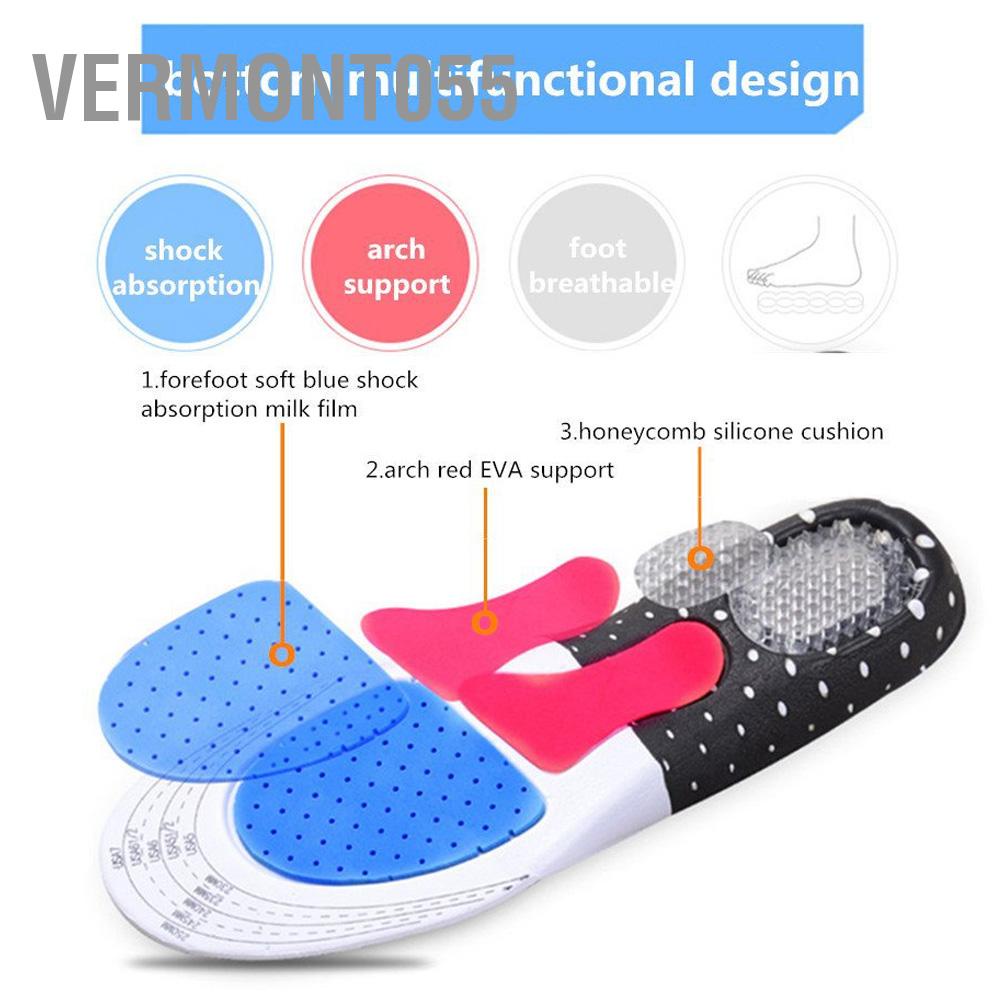 Vermont055 2 cặp Thể thao Vòm hỗ trợ Tấm lót chân Giảm đau chống sốc (255-280)