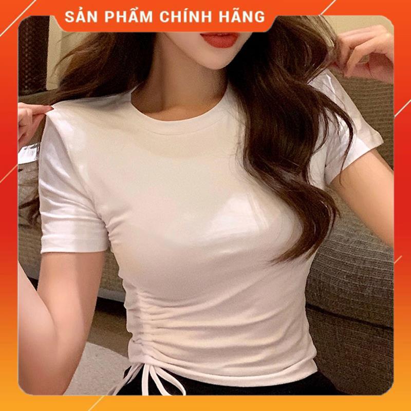 Áo thun croptop nữ rút dây, áo phông ngắn tay cổ tròn dáng ôm body cực đẹp MSP79070