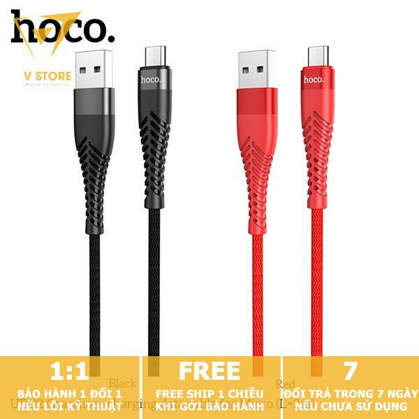 DÂY CÁP SẠC NHANH MICRO 3A HOCO UD02 DÂY DÙ CHO SAMSUNG OPPO XIAOMI DÀI 2M - MÀU ĐEN/ ĐỎ [HOCO ĐÀ NẴNG]