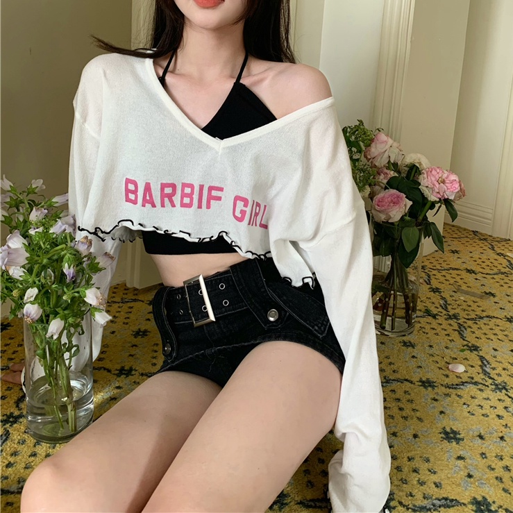 Bộ Áo Thun Dài Tay Thời Trang Hàn Quốc Dành Cho Phụ Nữ Mùa Thu Mới Dây Đeo