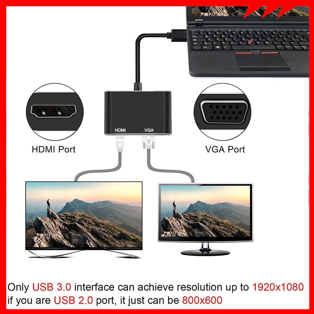 Bộ ChuyểN ĐổI Mở RộNg MặT Gương USB 3.0 2.0 Sang HDMI 4K VGA 1080P 3.5mm HDTV