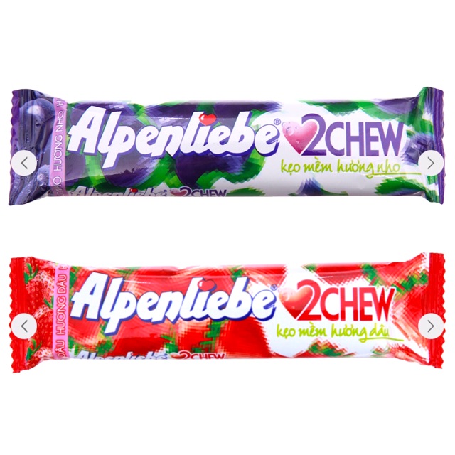 PHONG KẸO DẺO MỀM ALPENLIEBE 2CHEW HƯƠNG DÂU, HƯƠNG NHO