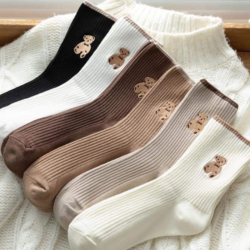 Sẵn - Set 5 đôi vớ cổ cao gam màu nâu vintage