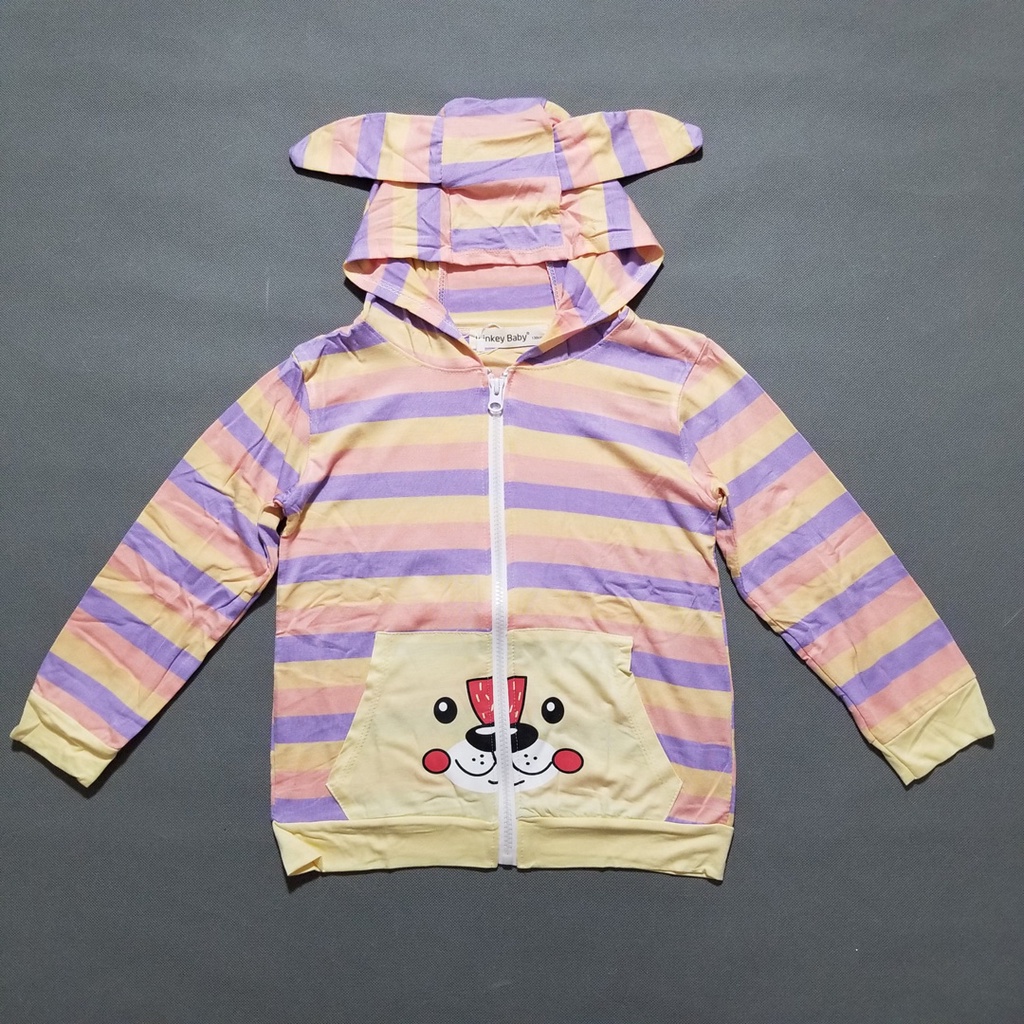 Áo khoác sọc chất cotton lạnh mềm mại dễ chịu hình thú dễ thương cho bé trai và gái