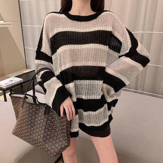 Áo thun sweater hàn quốc dài tay phối sọc