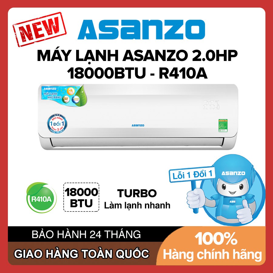 Máy Lạnh Asanzo S18N66 S18A 18000BTU (2.0HP) Phù Hợp Diện Tích 22-30m² Máy lạnh giá rẻ - Bảo Hành 2 Năm