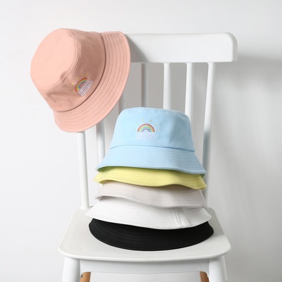 (Hàng Có Sẵn) Nón Tai Bèo Cotton Unisex Thêu Chữ &quot;Cầu Vồng Phong Cách Hàn Quốc