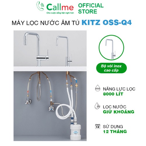 Thiết bị lọc nước lắp dưới bồn Callme KITZ OSS-Q4 Nhật Bản kèm vòi vuông, không dùng điện, không có nước thải