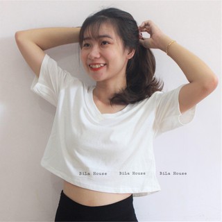 Hình thật - Áo croptop cổ tim nữ form rộng nhiều màu