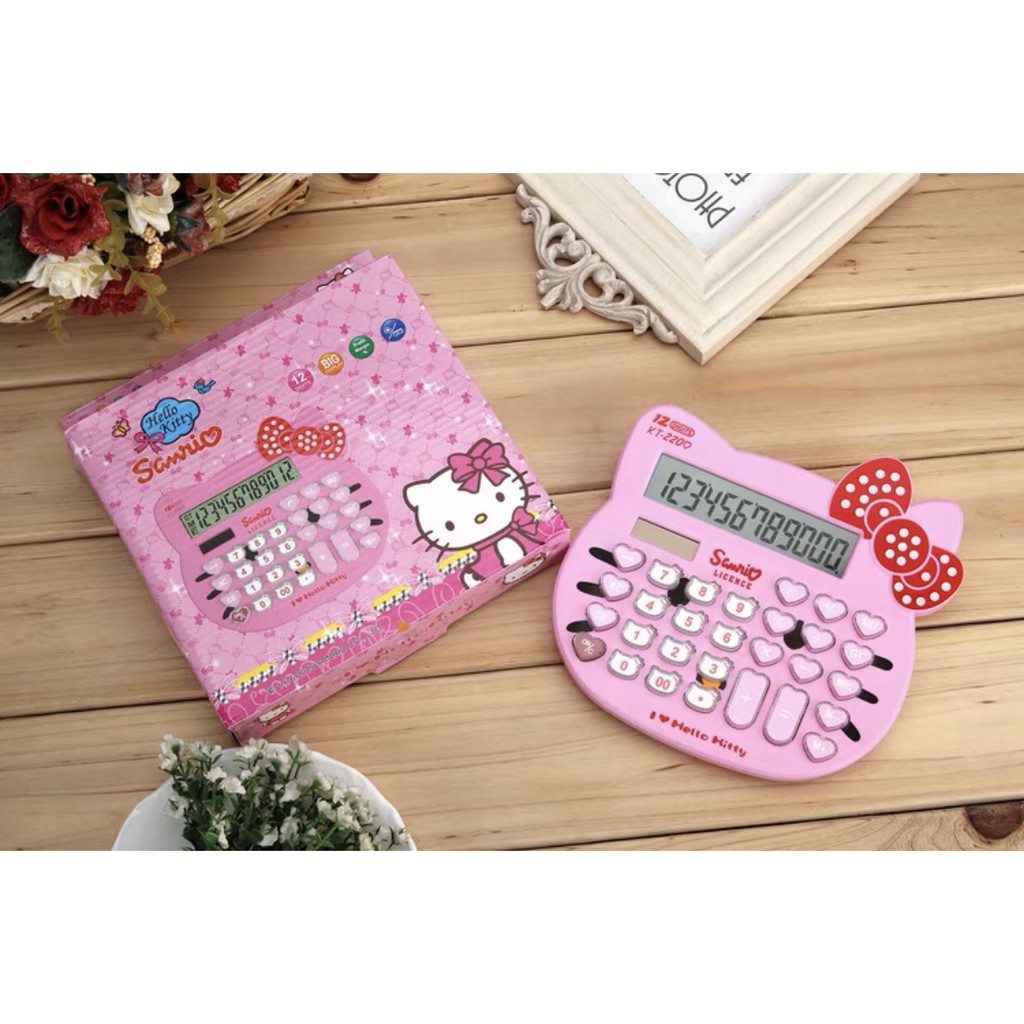 Máy Tính Mini Hello Kitty Dùng Pin Và Năng Lượng Mặt Trời 12 Chữ Số