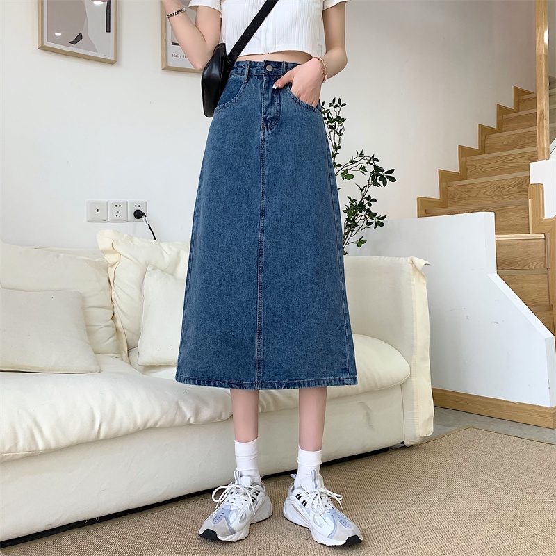 Chân váy jean SUXI lưng cao dáng chữ A thiết kế xẻ tà phong cách cổ điển cá tính dành cho nữ