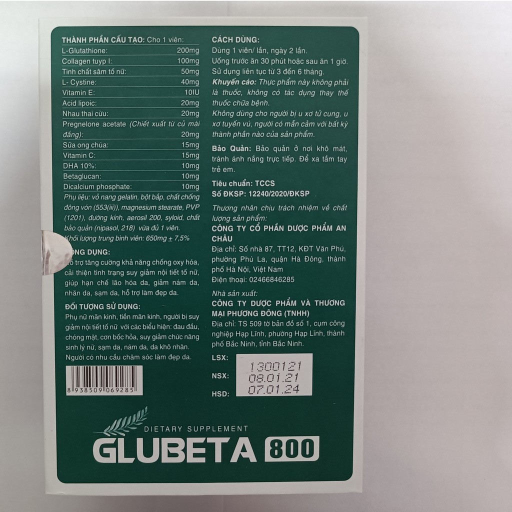 Glubeta 800 - Hỗ trợ tăng cường khả năng chống oxy hóa, tăng nội tiết tố nữ, ngăn ngừa lão hóa