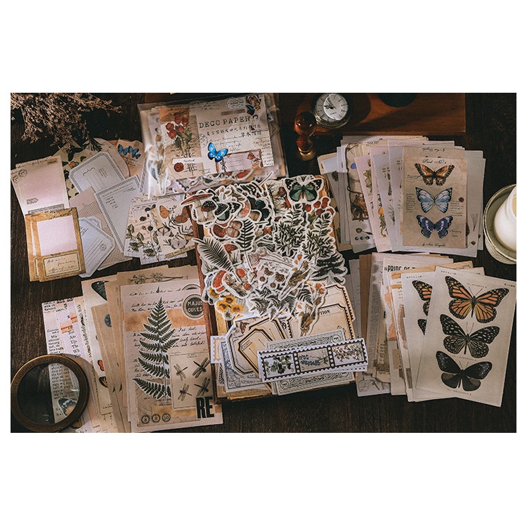 Set 200 tấm nhãn dán phong cách Vintage dùng để trang trí album ảnh