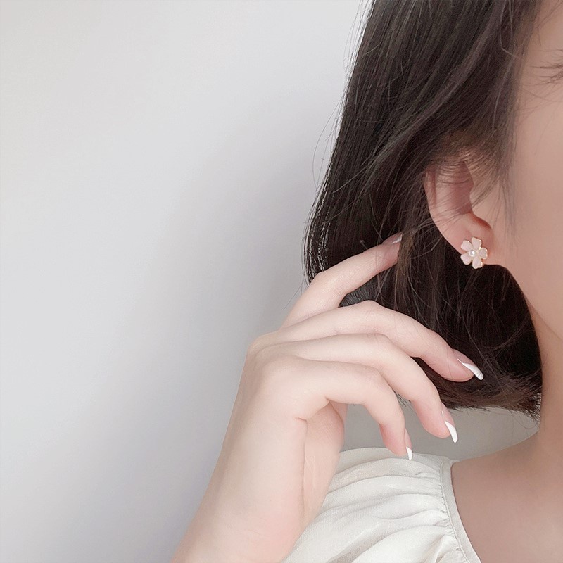Khuyên tai MANYUE hình hoa đính ngọc trai nhân tạo thời trang Hàn Quốc