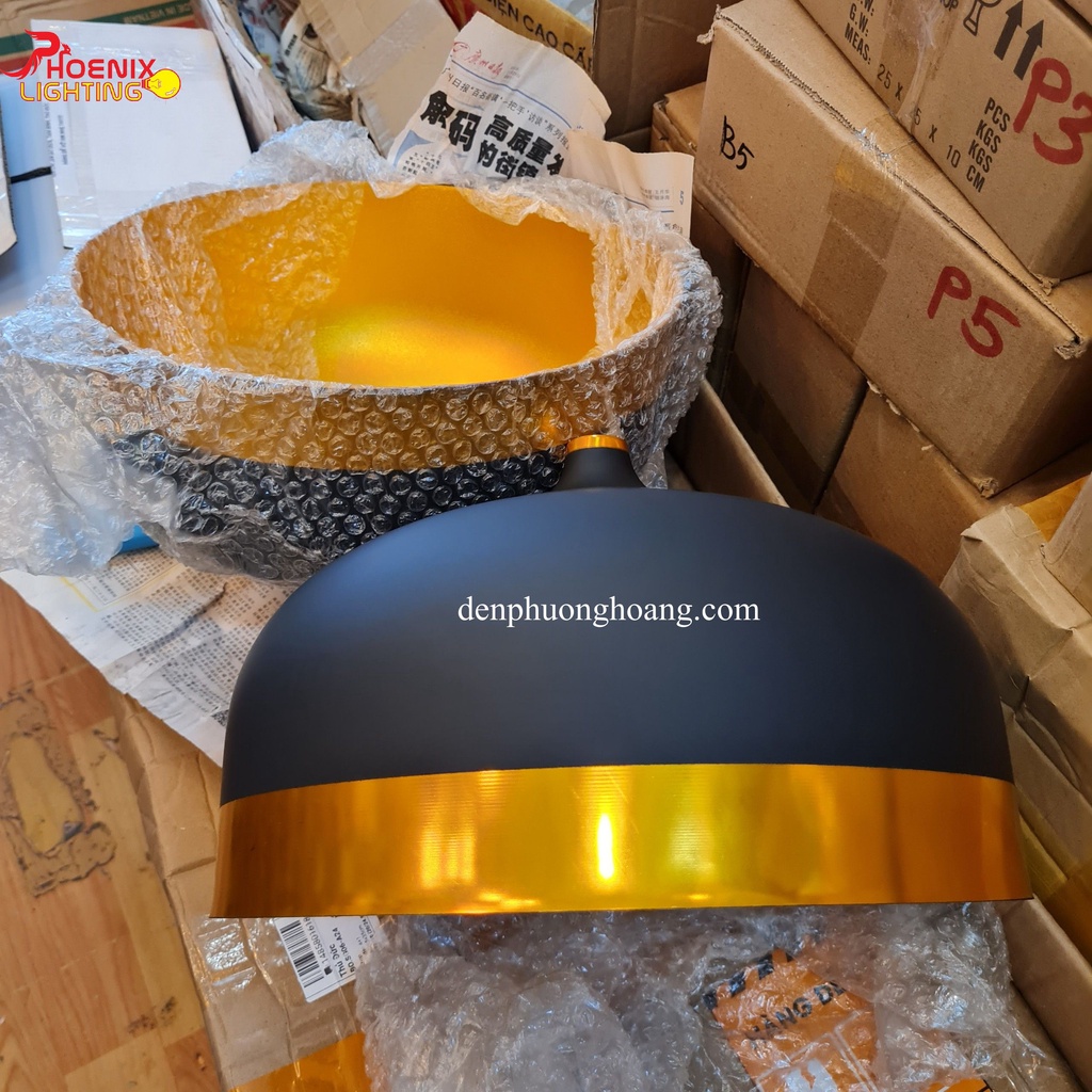 Đèn thả trần trang trí chao nhôm viền vàng D330 (Tặng kèm bóng LED)