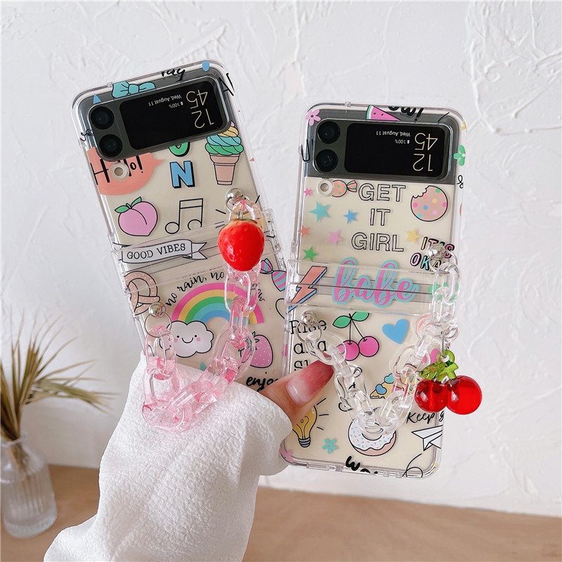 Ốp Điện Thoại Trong Suốt Chống Sốc In Hoạt Hình Dễ Thương Cho Samsung Galaxy Z Flip 4 Z Flip 3 Zflip 3 Kèm Dây Đeo Cho Samsung Z Flip 4 Flip 3