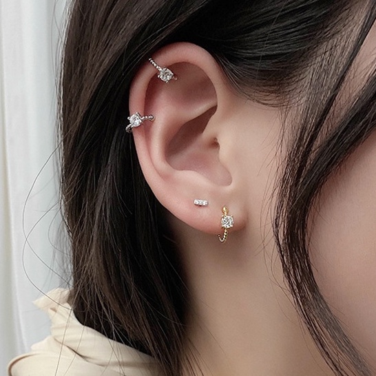 (080) Khuyên Kẹp Vành Tai Zircon Phong Cách Retro