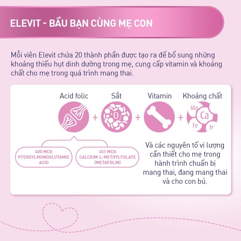 Bổ bà bầu Elevit nhập khẩu chính hãng cho phụ nữ trước khi mang thai, trong khi mang thai và cho con bú