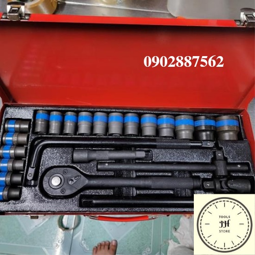 bộ tuýp khẩu 24 món chất liệu thép đen cao cấp 1/2 (8-32mm)