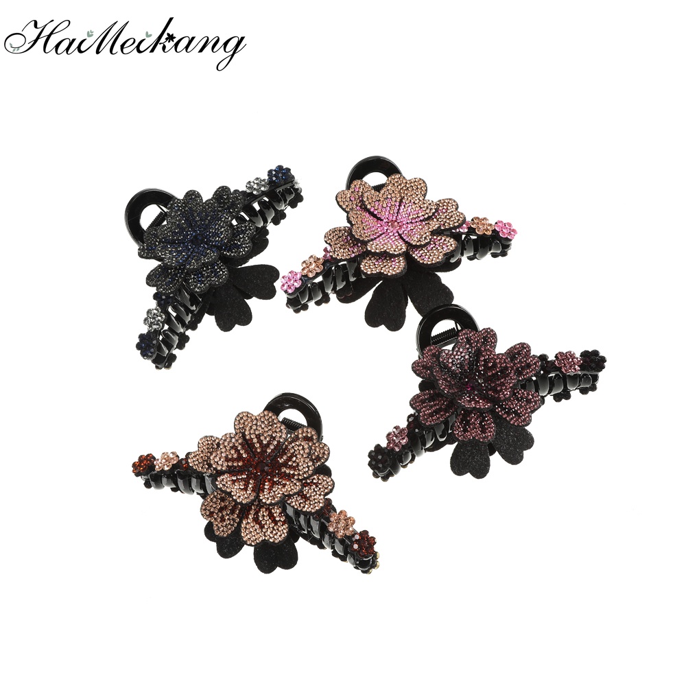 Kẹp gắp tóc HAIMEIKANG mặt hình hoa đính đá thời trang vintage cho nữ