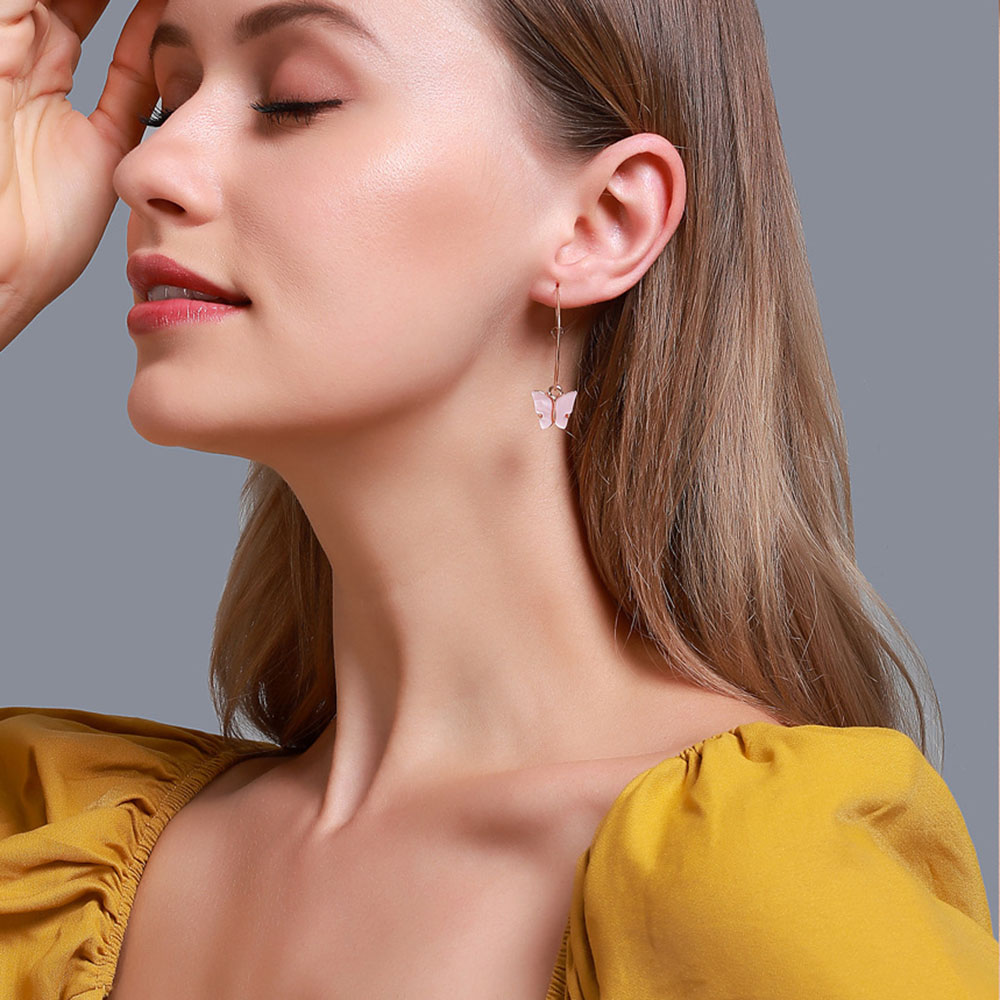 Khuyên tai hợp kim mặt hình cánh bướm acrylic thời trang cho nữ