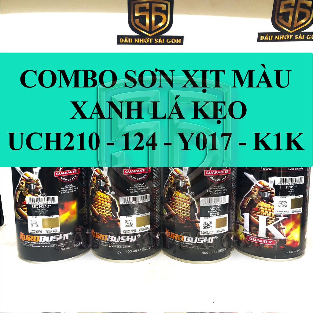 [ COMBO 4 CHAI ] SƠN XỊT SAMURAI MÀU XANH LÁ KẸO , XANH LÁ CANDY UCH210 - 124 - Y017 - K1K