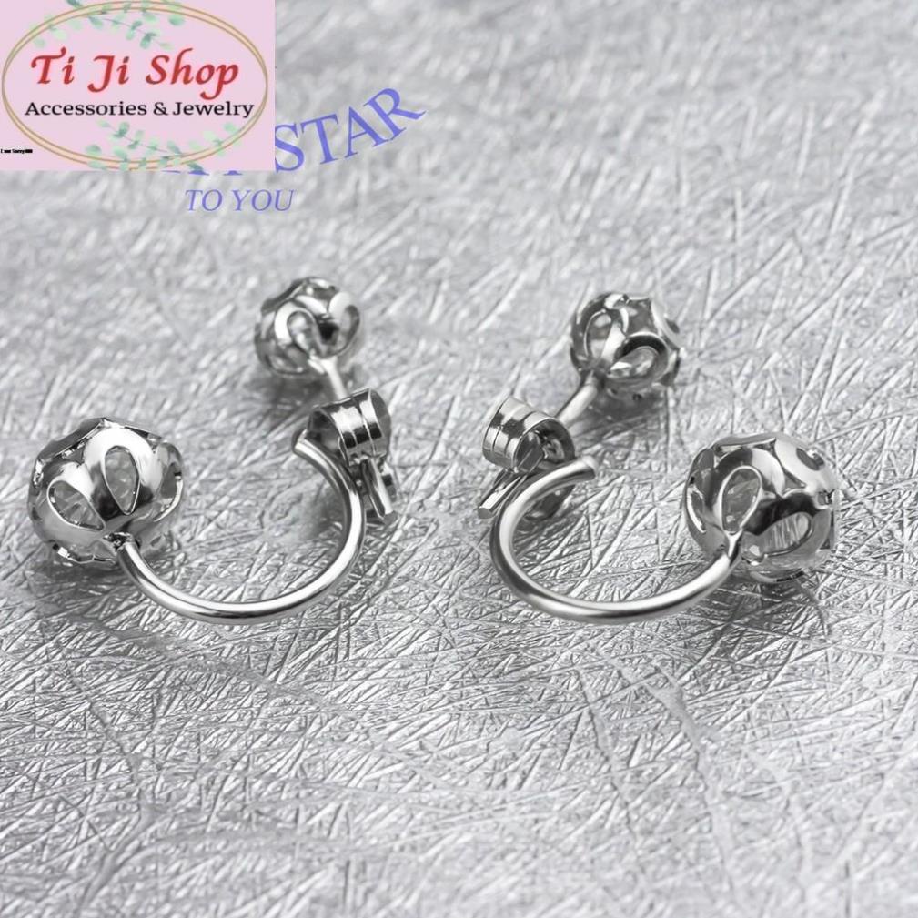 Bông tai 2 trái châu gắn xoàn sang trọng