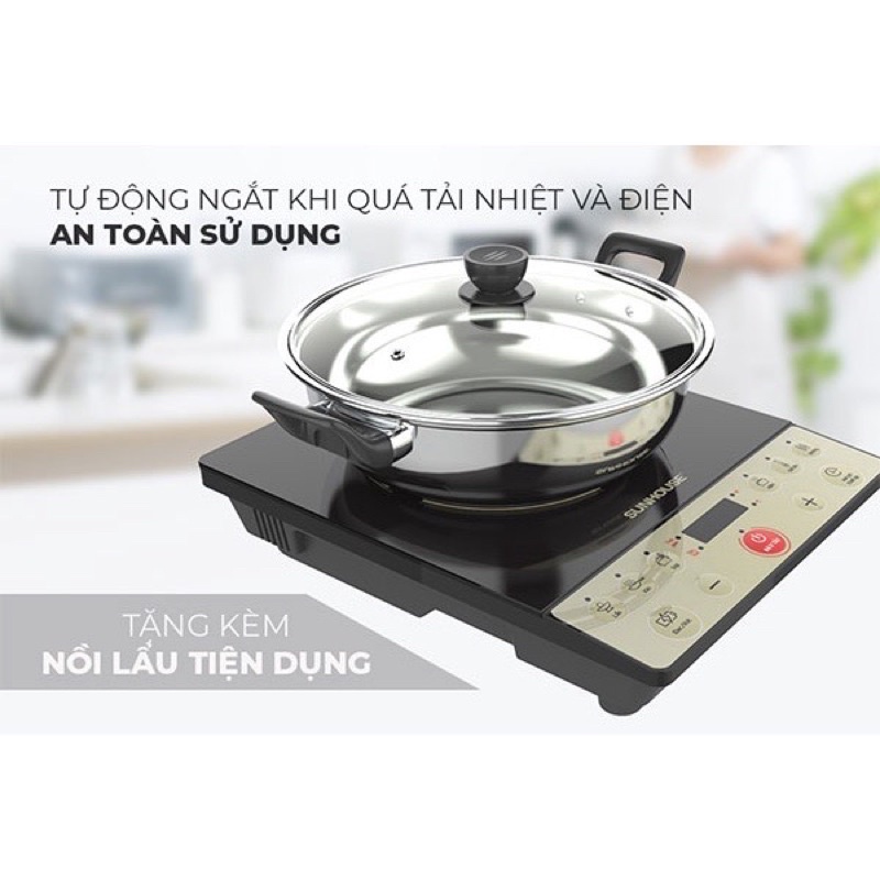 Bếp từ đơn SUNHOUSE SHD6165 cs 2000w tặng kèm nồi lẩu hàng chính hãng (lỗi 1 đổi 1)