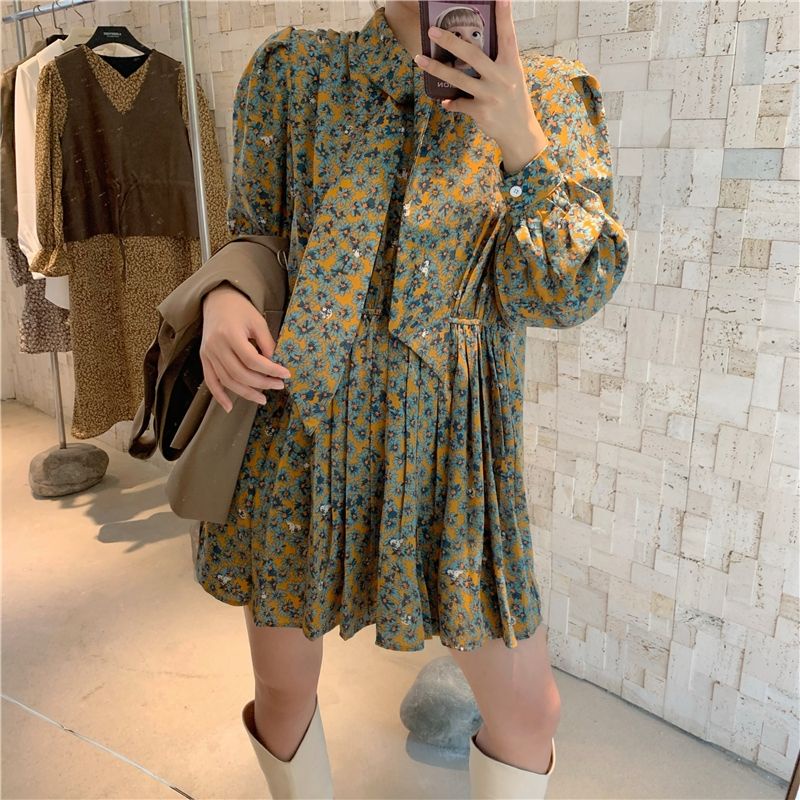 Set váy hoa nhí dài tay kèm khoác vest hàng QC