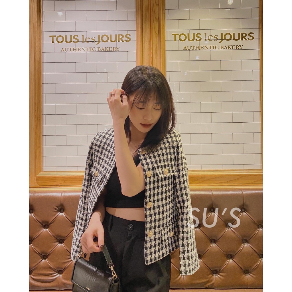 Áo khoác dạ tweed túi giả cúc ngọc A2095 SUSTORE