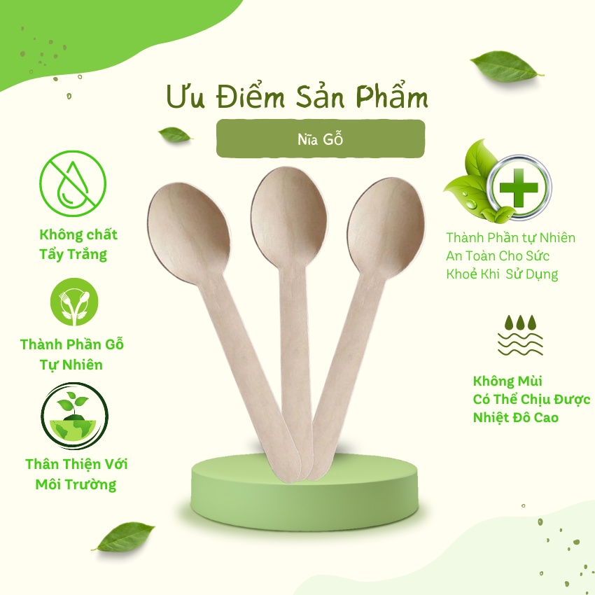 Bịch 100 Muỗng gỗ Dùng 1 Lần 16cm An Toàn Tiện Lợi Thân Thiện Môi Trường - Egreen Dùng 1 Lần