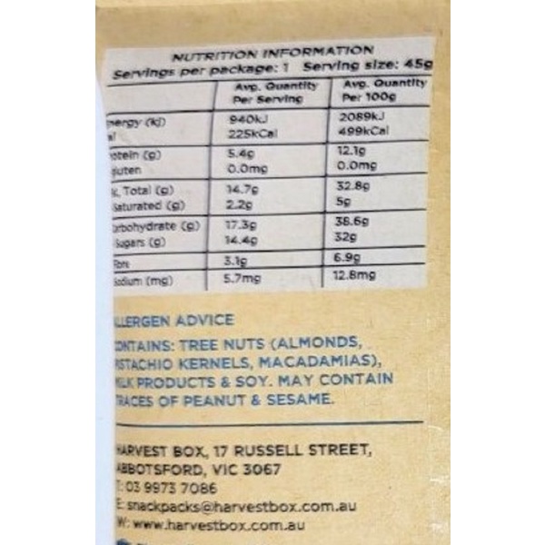 [Gói 45g – X. DƯƠNG] HẠT KHÔ TRÁI CÂY HỖN HỢP GIÀU NĂNG LƯỢNG [Australia] HARVEST BOX Power Mix Dried Fruit