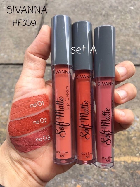 Set Son Kem Lì 3 Cây Sivanna 3 Colors Soft Matte Lip Cream Set HF359