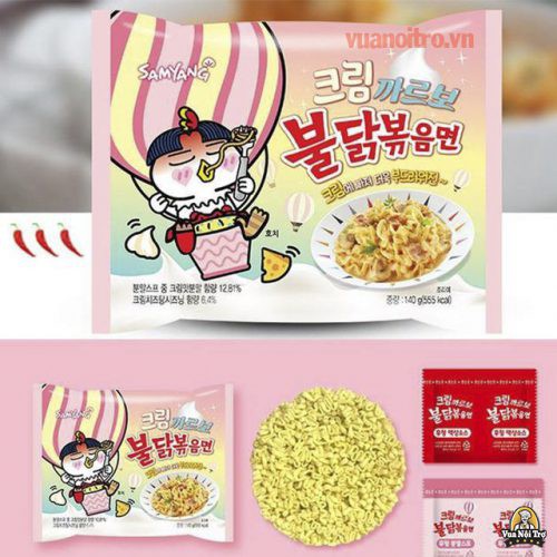 Set 5 Gói Mì Khô Gà Cay Vị Cream Carbonara Vị Kem Carbonara Đậm Đà