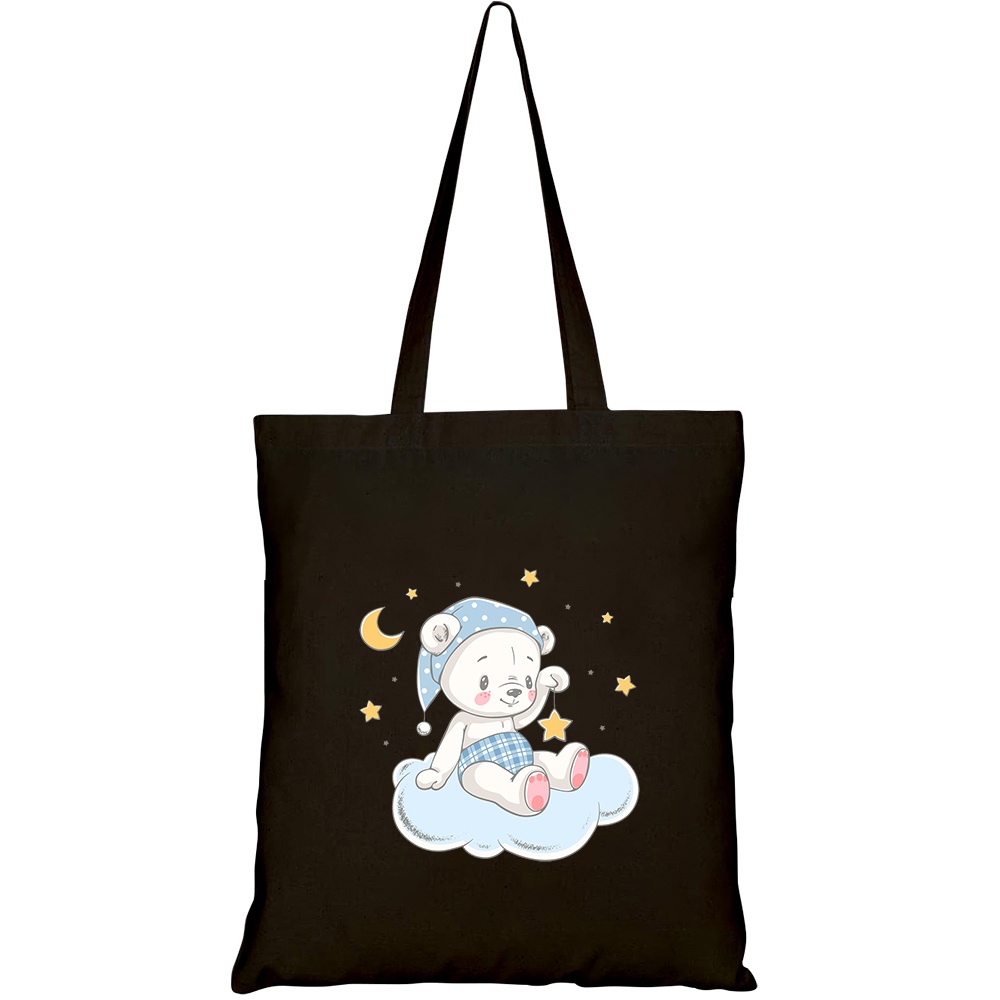 Túi vải tote canvas HTFashion in hình Gấu con và trăng sao HT235