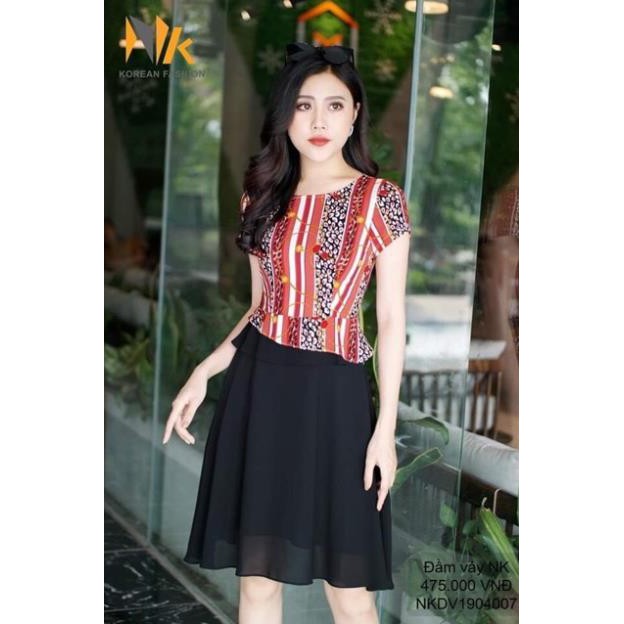 Bán sỉ Đầm peplum hoa phối màu thiết kế kho buôn phương linh