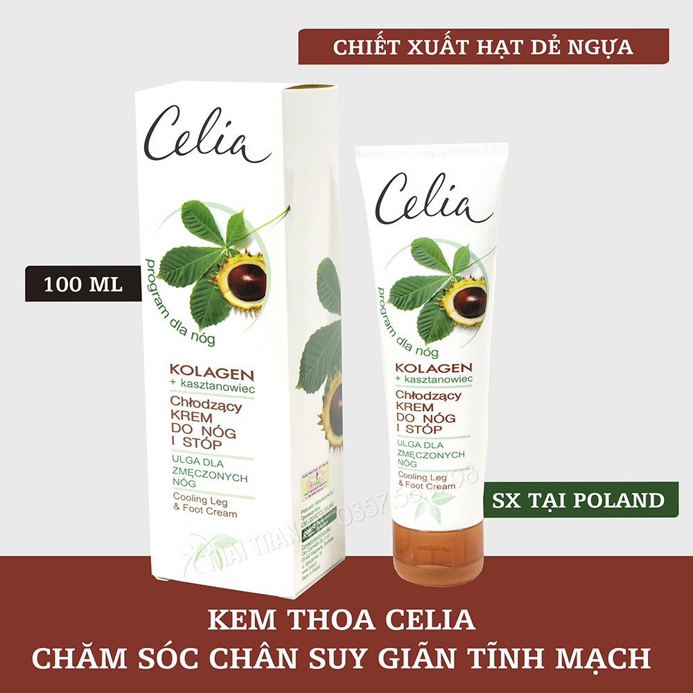 Kem thoa chăm sóc chân suy giãn tĩnh mạch Celia 100ml Chiết xuất Hạt Dẻ ngựa ( SX tại Poland )