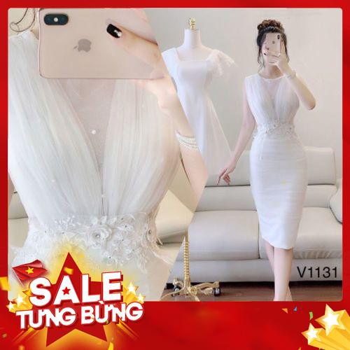 Đầm Dự Tiệc Đẹp Sang Trọng Trắng Body Phối Lưới Kết Hoa Eo Neppy -Hàng nhập khẩu
