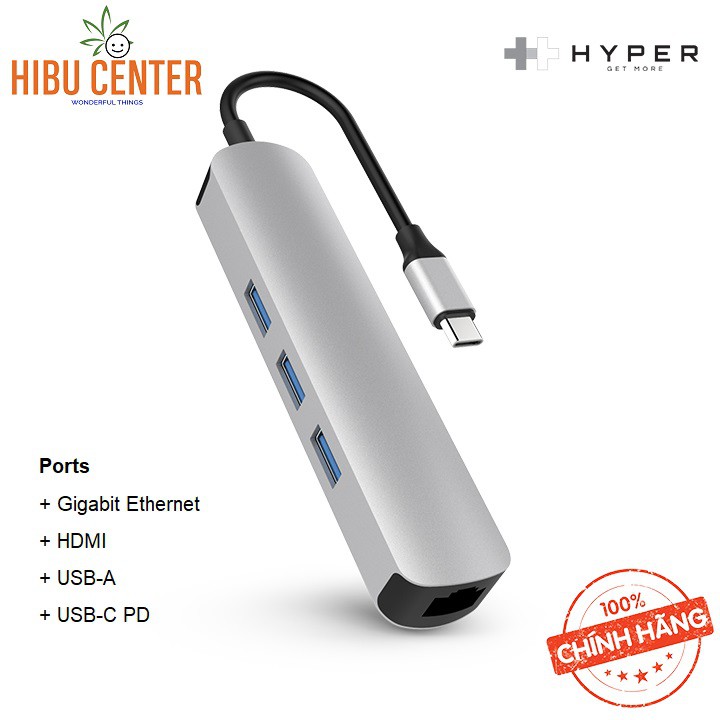 [Cho Macbook] Hub USB-C Cổng chuyển HyperDrive 4K HDMI 6-in-1 GN233B - Follow HIBUCENTER Giảm 5%