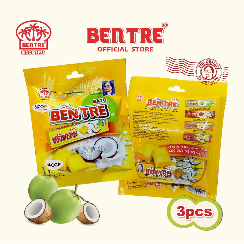 Kẹo dừa Bến Tre Hai Tỏ vị Béo Nguyên Chất 150g, Ăn vặt Tuổi thơ Ngon, Bổ, Rẻ