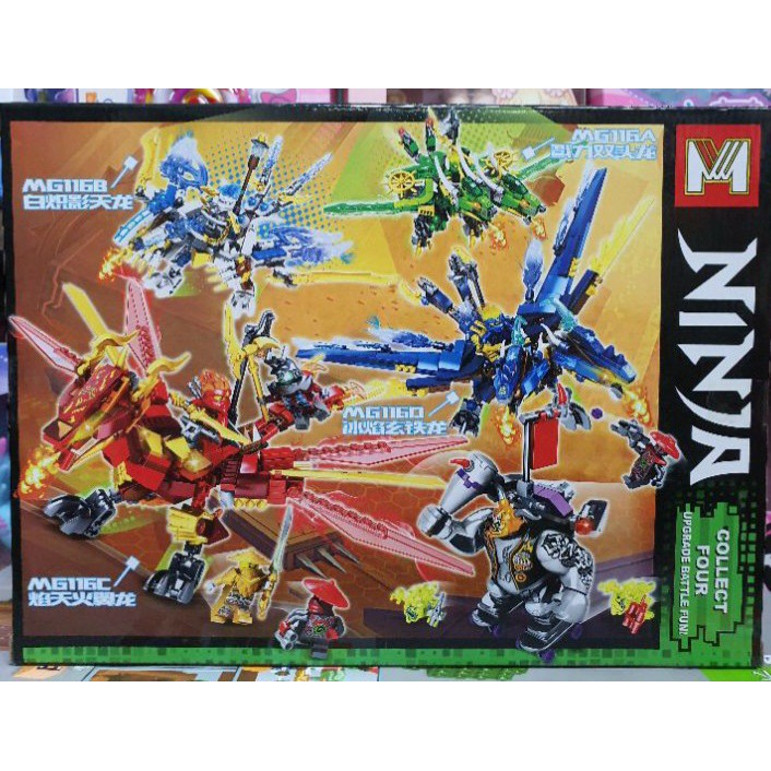 NINJAGO_Lego Ninja Cưỡi RỒNG MG116A (300 mảnh)+ JAY Ninja Sấm Sét + KAI Ninja lửa + COLLECT FOUR