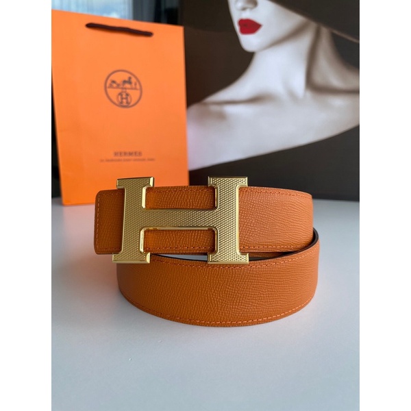 Thắt lưng da nam màu trơn đơn giản thương hiệu thời trang cao cấp Hermes HM da thật nhập khẩu