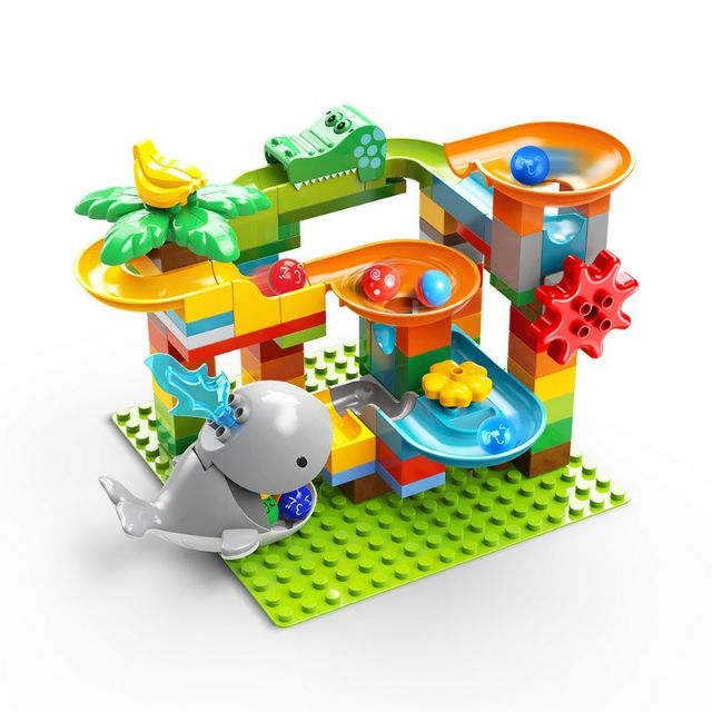 Lego duplo cao cấp 85 chi tiết, máng trượt, thả bi, cá voi, đế ghép Feel. đồ chơi trẻ em